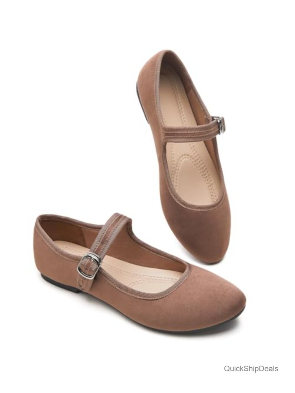 Womens Mary Jane Flats Adjustable Strap Faux Suede Casual Dressy